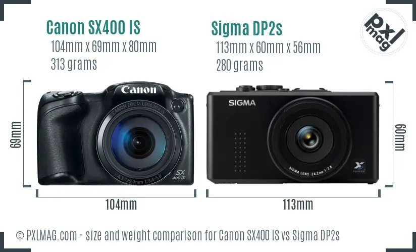 Canon SX400 IS vs Sigma DP2s size comparison