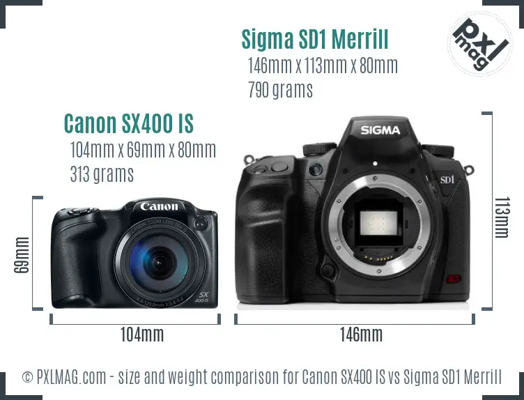 Canon SX400 IS vs Sigma SD1 Merrill size comparison