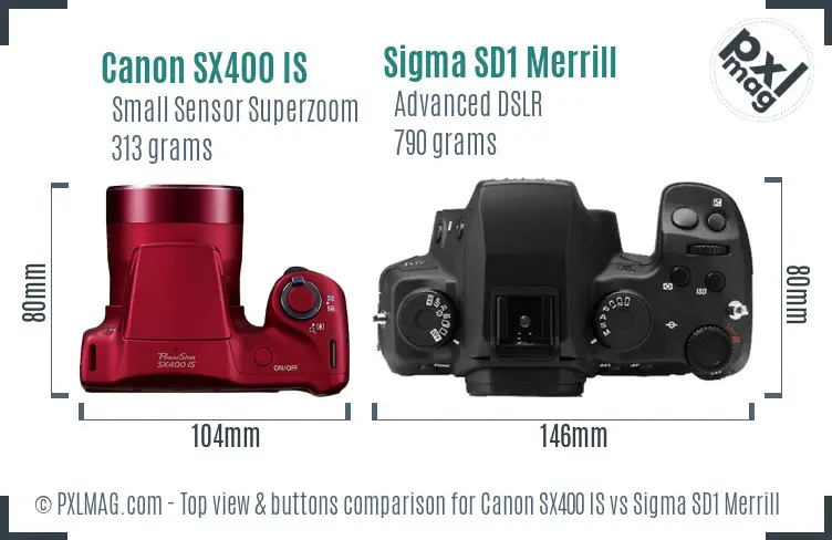 Canon SX400 IS vs Sigma SD1 Merrill top view buttons comparison