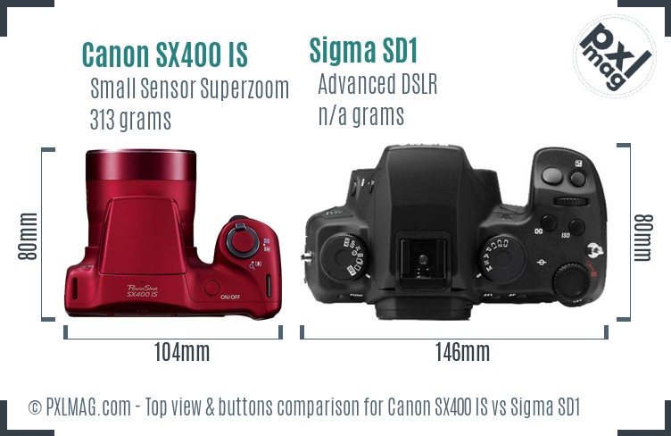 Canon SX400 IS vs Sigma SD1 top view buttons comparison