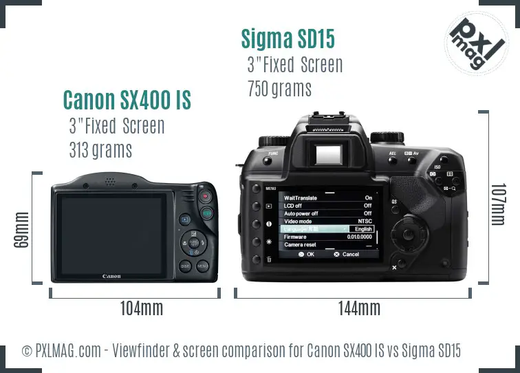 Canon SX400 IS vs Sigma SD15 Screen and Viewfinder comparison