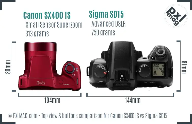 Canon SX400 IS vs Sigma SD15 top view buttons comparison