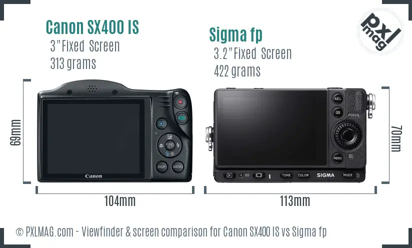 Canon SX400 IS vs Sigma fp Screen and Viewfinder comparison