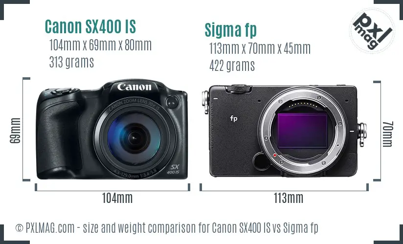 Canon SX400 IS vs Sigma fp size comparison