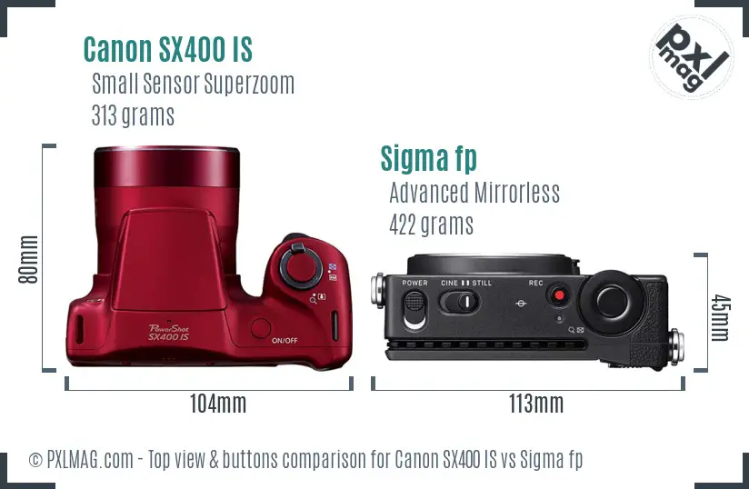 Canon SX400 IS vs Sigma fp top view buttons comparison