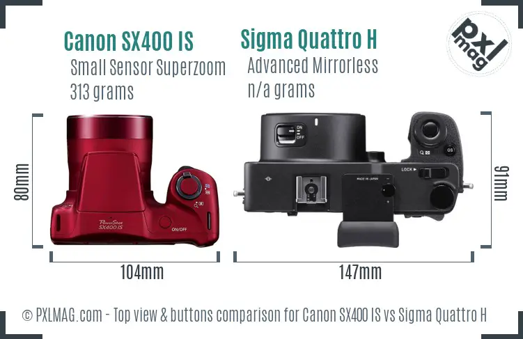 Canon SX400 IS vs Sigma Quattro H top view buttons comparison Canon SX400 IS vs Sigma Quattro H top view buttons comparison