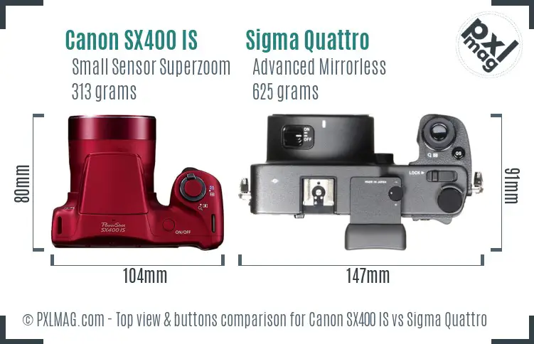 Canon SX400 IS vs Sigma Quattro top view buttons comparison Canon SX400 IS vs Sigma Quattro top view buttons comparison