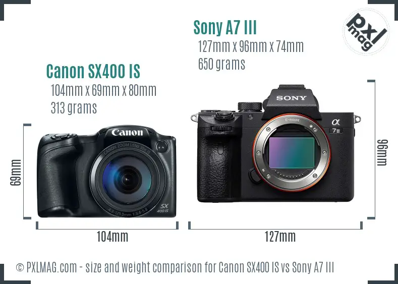 Canon SX400 IS vs Sony A7 III size comparison Canon SX400 IS vs Sony A7 III size comparison