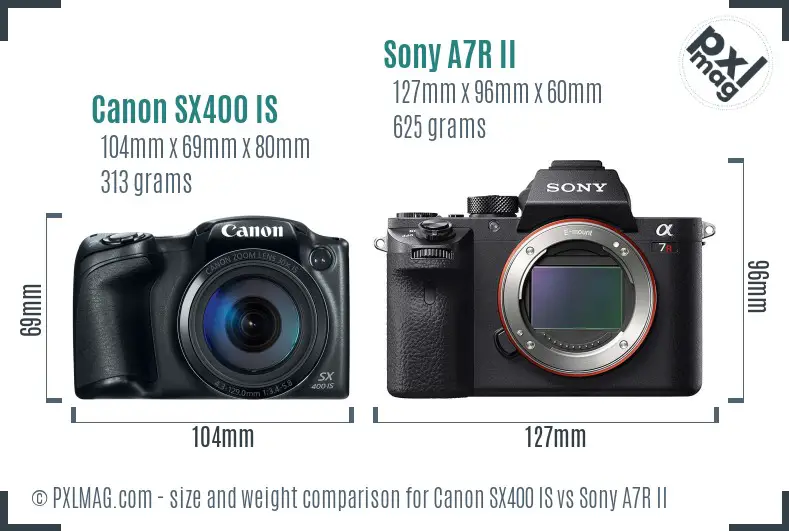 Canon SX400 IS vs Sony A7R II size comparison