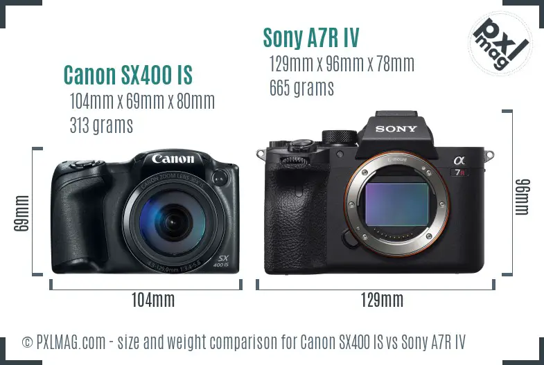 Canon SX400 IS vs Sony A7R IV size comparison Canon SX400 IS vs Sony A7R IV size comparison