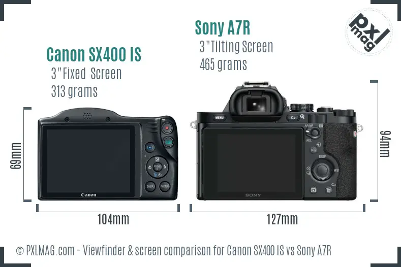Canon SX400 IS vs Sony A7R Screen and Viewfinder comparison