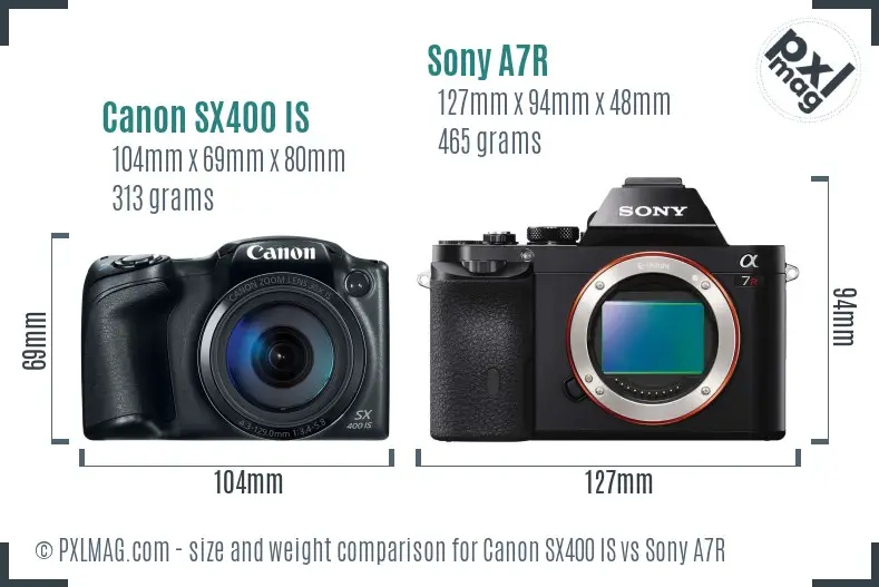 Canon SX400 IS vs Sony A7R size comparison