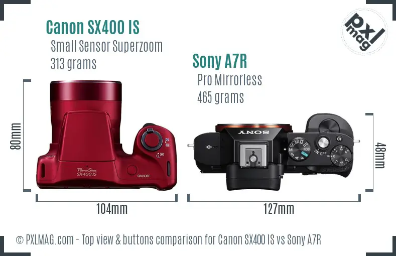 Canon SX400 IS vs Sony A7R top view buttons comparison