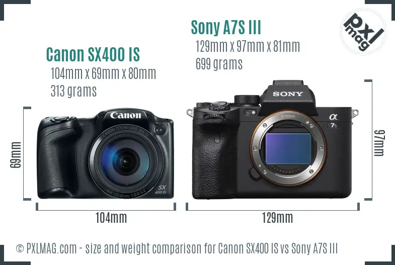 Canon SX400 IS vs Sony A7S III size comparison