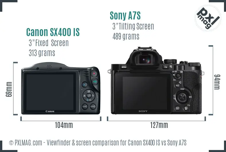 Canon SX400 IS vs Sony A7S Screen and Viewfinder comparison