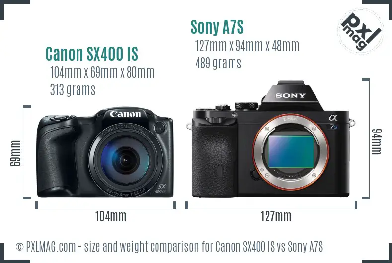 Canon SX400 IS vs Sony A7S size comparison