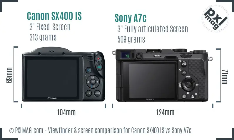 Canon SX400 IS vs Sony A7c Screen and Viewfinder comparison