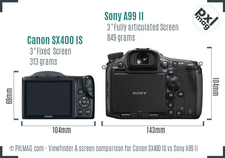 Canon SX400 IS vs Sony A99 II Screen and Viewfinder comparison