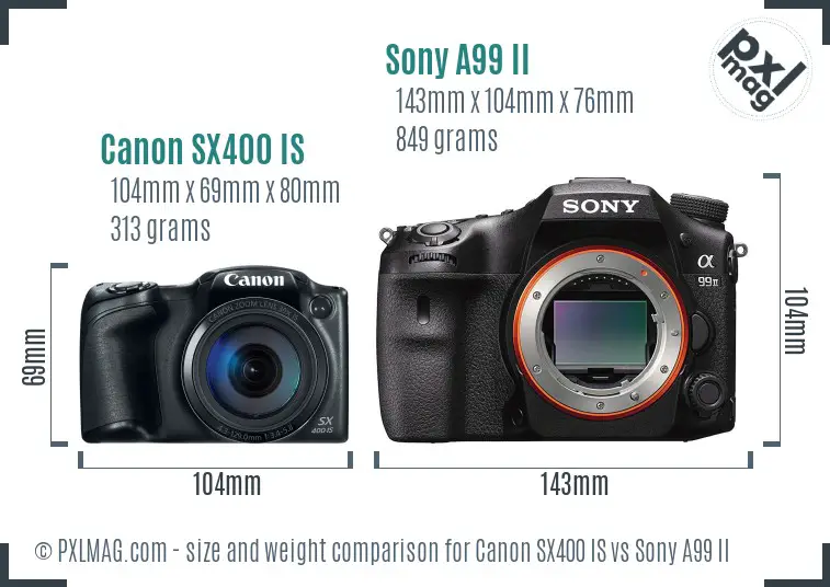 Canon SX400 IS vs Sony A99 II size comparison Canon SX400 IS vs Sony A99 II size comparison