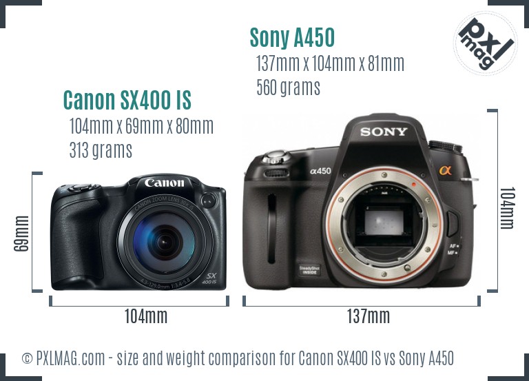 Canon SX400 IS vs Sony A450 size comparison Canon SX400 IS vs Sony A450 size comparison