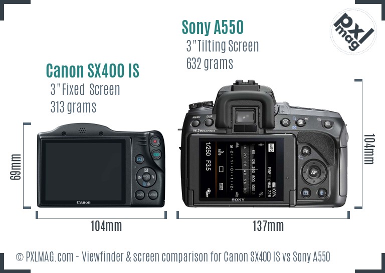 Canon SX400 IS vs Sony A550 Screen and Viewfinder comparison