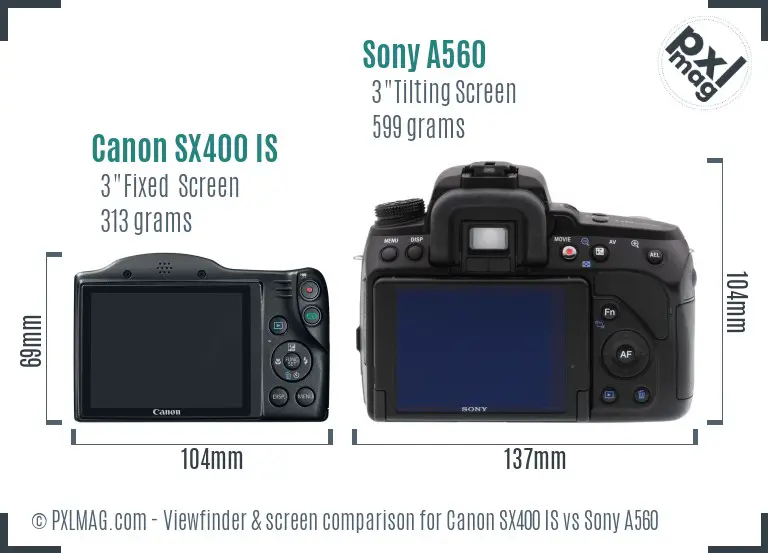 Canon SX400 IS vs Sony A560 Screen and Viewfinder comparison