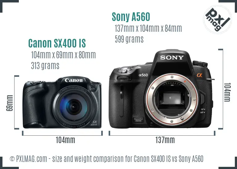 Canon SX400 IS vs Sony A560 size comparison