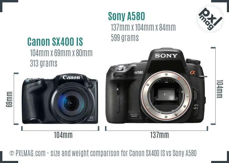 Canon SX400 IS vs Sony A580 size comparison