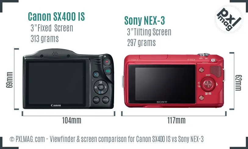 Canon SX400 IS vs Sony NEX-3 Screen and Viewfinder comparison