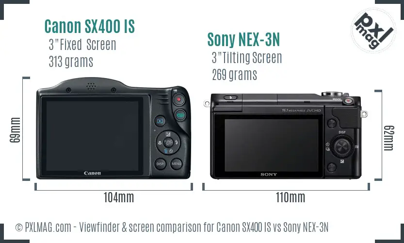Canon SX400 IS vs Sony NEX-3N Screen and Viewfinder comparison