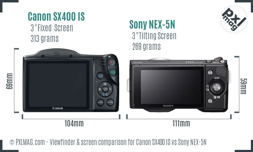 Canon SX400 IS vs Sony NEX-5N Screen and Viewfinder comparison