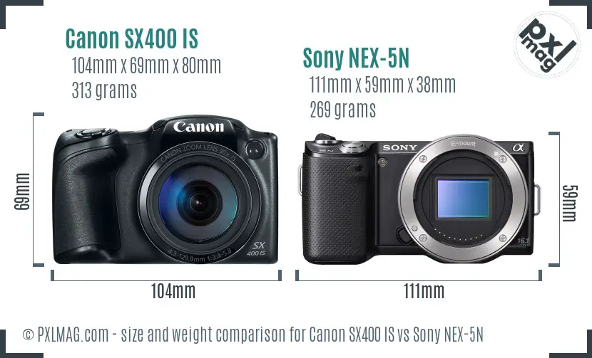 Canon SX400 IS vs Sony NEX-5N size comparison