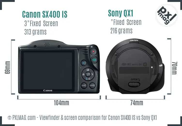 Canon SX400 IS vs Sony QX1 Screen and Viewfinder comparison Canon SX400 IS vs Sony QX1 Screen and Viewfinder comparison