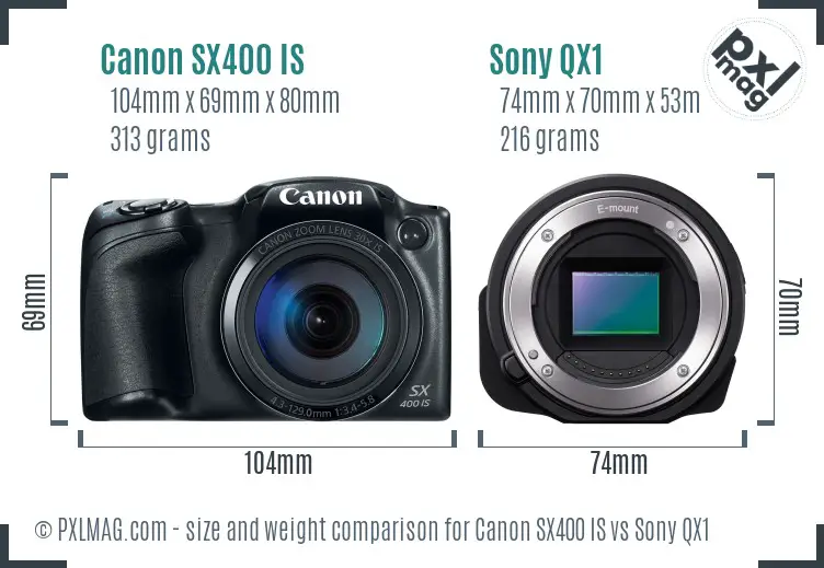 Canon SX400 IS vs Sony QX1 size comparison Canon SX400 IS vs Sony QX1 size comparison