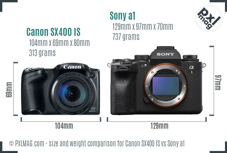 Canon SX400 IS vs Sony a1 size comparison