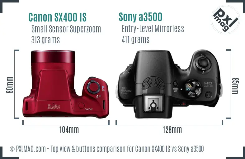 Canon SX400 IS vs Sony a3500 top view buttons comparison Canon SX400 IS vs Sony a3500 top view buttons comparison