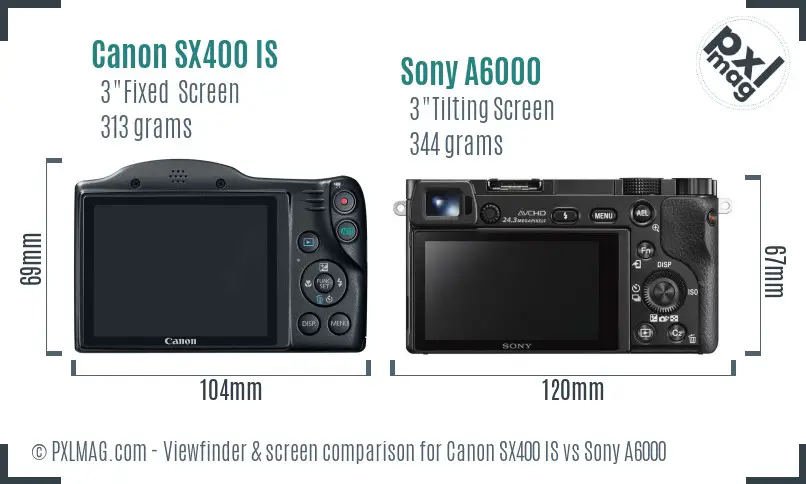 Canon SX400 IS vs Sony A6000 Screen and Viewfinder comparison