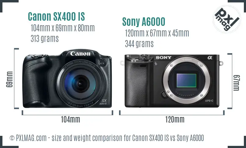 Canon SX400 IS vs Sony A6000 size comparison
