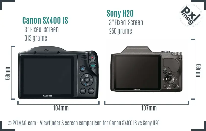 Canon SX400 IS vs Sony H20 Screen and Viewfinder comparison