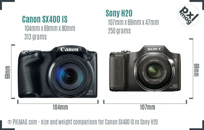 Canon SX400 IS vs Sony H20 size comparison