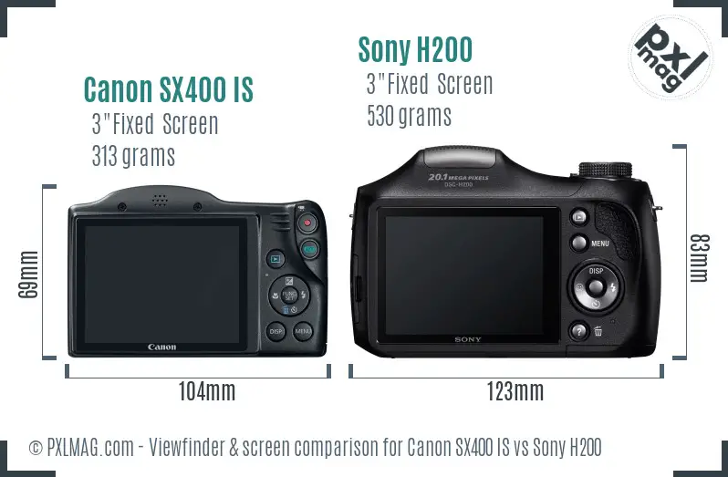 Canon SX400 IS vs Sony H200 Screen and Viewfinder comparison