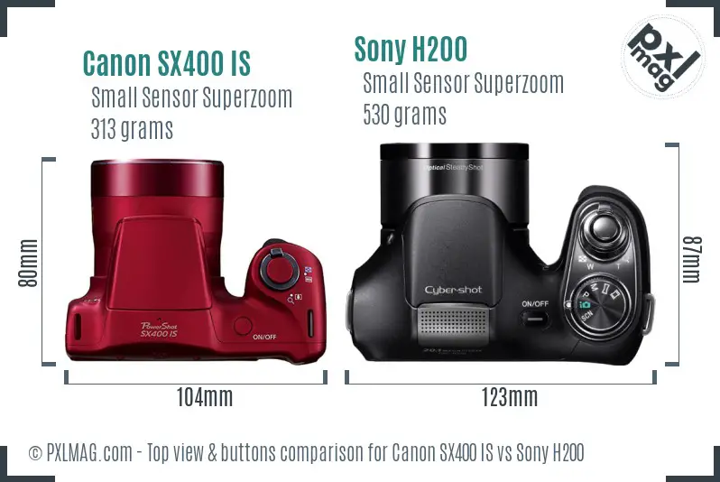 Canon SX400 IS vs Sony H200 top view buttons comparison