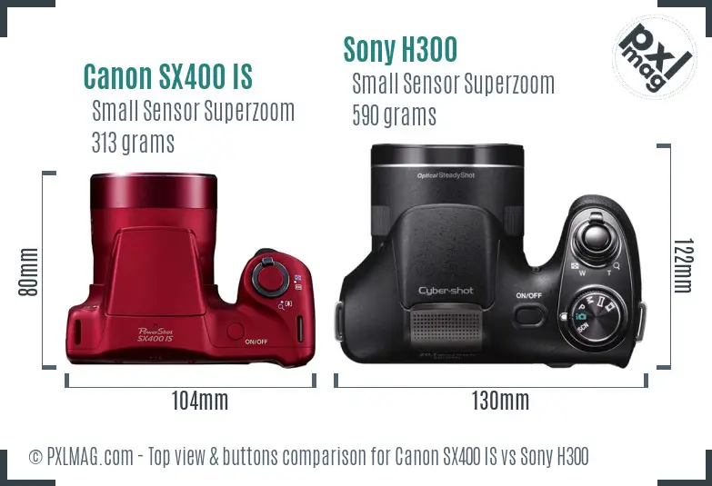 Canon SX400 IS vs Sony H300 top view buttons comparison