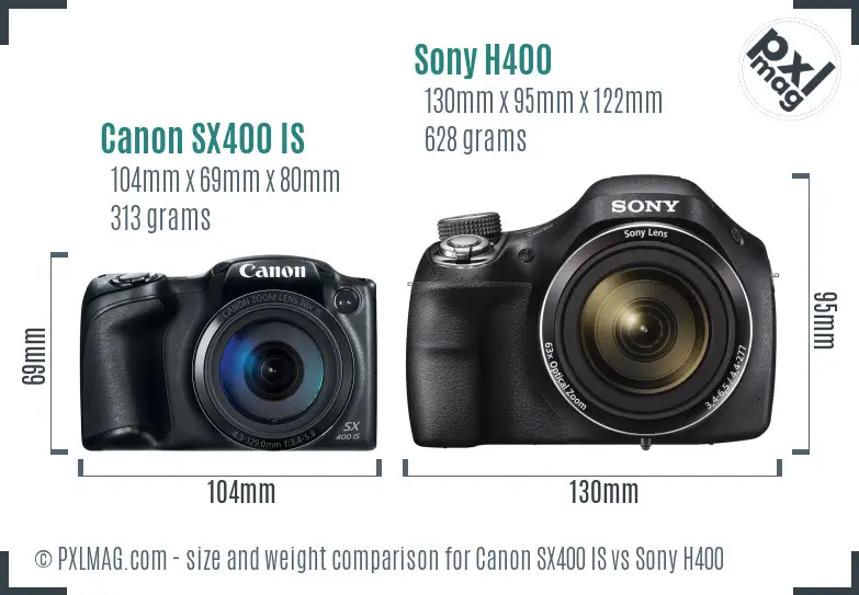 Canon SX400 IS vs Sony H400 size comparison