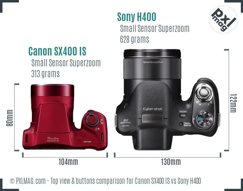 Canon SX400 IS vs Sony H400 top view buttons comparison