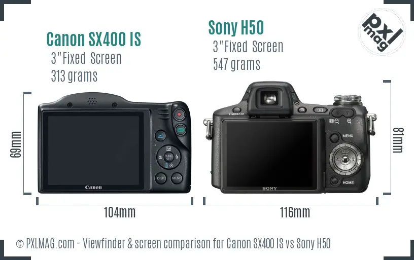 Canon SX400 IS vs Sony H50 Screen and Viewfinder comparison