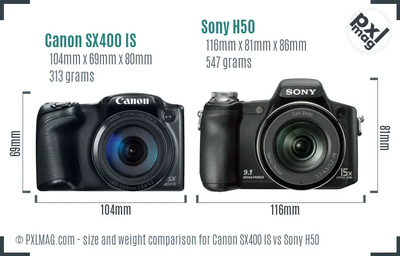 Canon SX400 IS vs Sony H50 size comparison