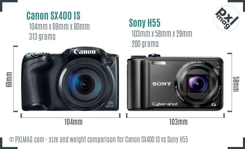 Canon SX400 IS vs Sony H55 size comparison