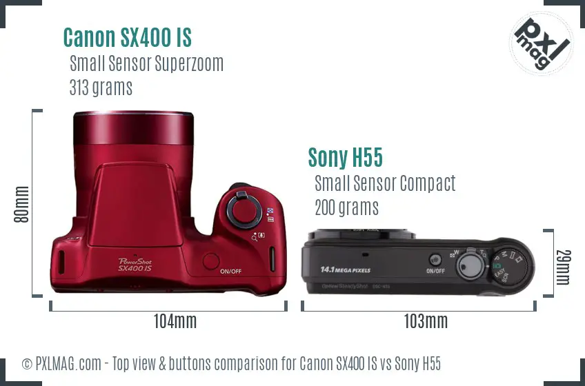 Canon SX400 IS vs Sony H55 top view buttons comparison