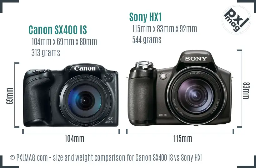 Canon SX400 IS vs Sony HX1 size comparison
